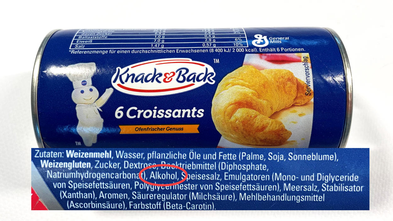 Aufback-Brötchen Produktauswahl zu Alkohol in Lebensmitteln Kuchen Desserts Fertigsuppen Saucen (c) Verbraucherzentrale Brandenburg
