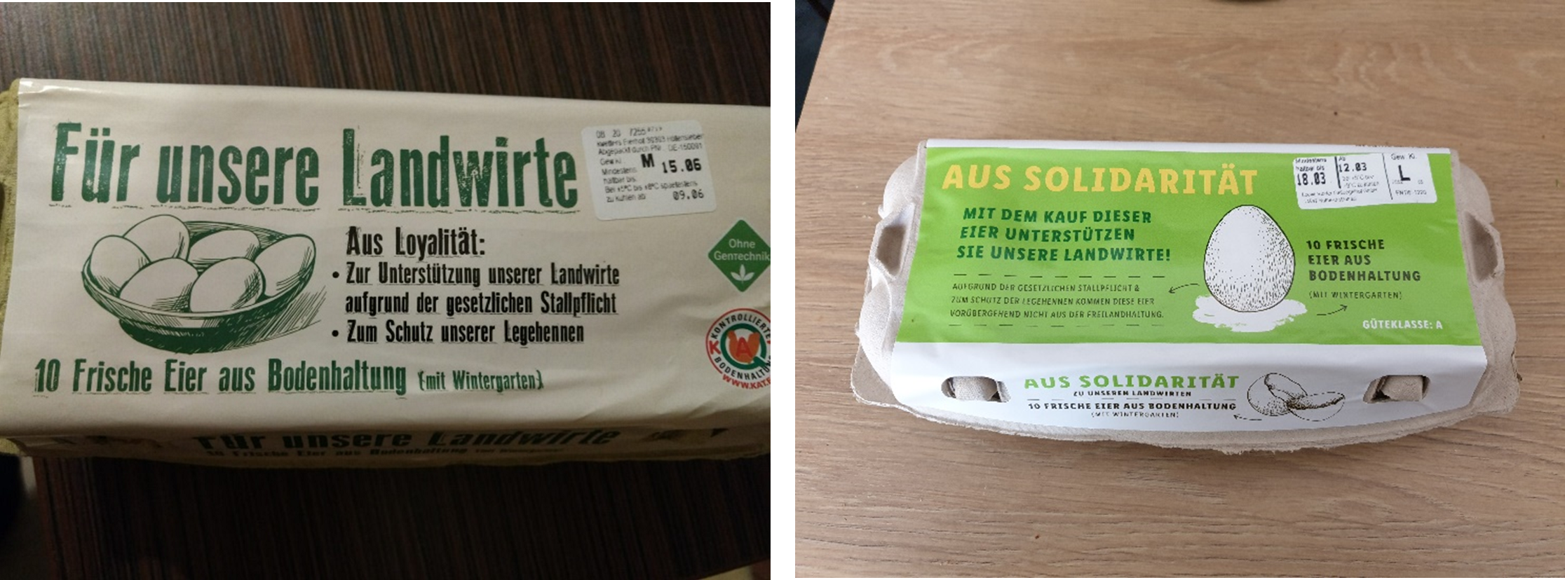 Die abgemahnten Eierverpackungen - angeboten bei Kaufland und Lidl - suggerieren Regionalität, der Inhalt kommt aber aus den Niederland. (c) VZB