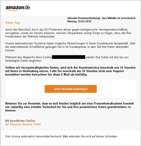 Phishing-Mail Amazon