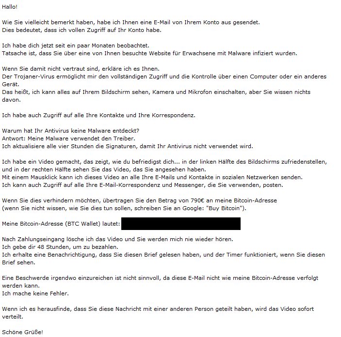 Erpressermail Bitcoin