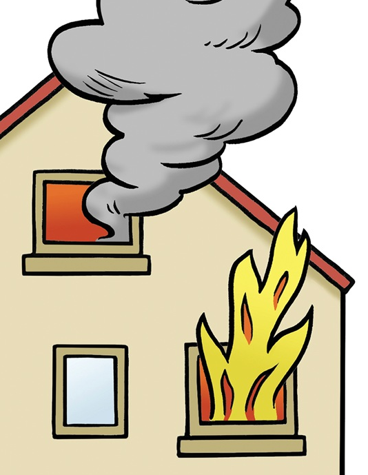 Haus mit Brand durchs Fenster