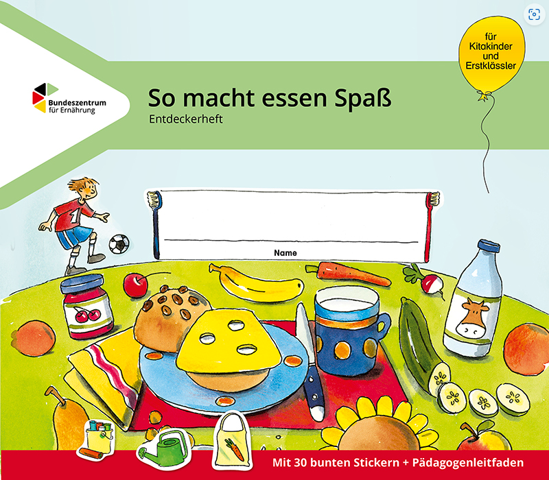 Cover des Entdeckerfehftes "So macht Essen Spaß " (für Kitakinder und Erstklässler) vom Bundeszentrum für Ernährung