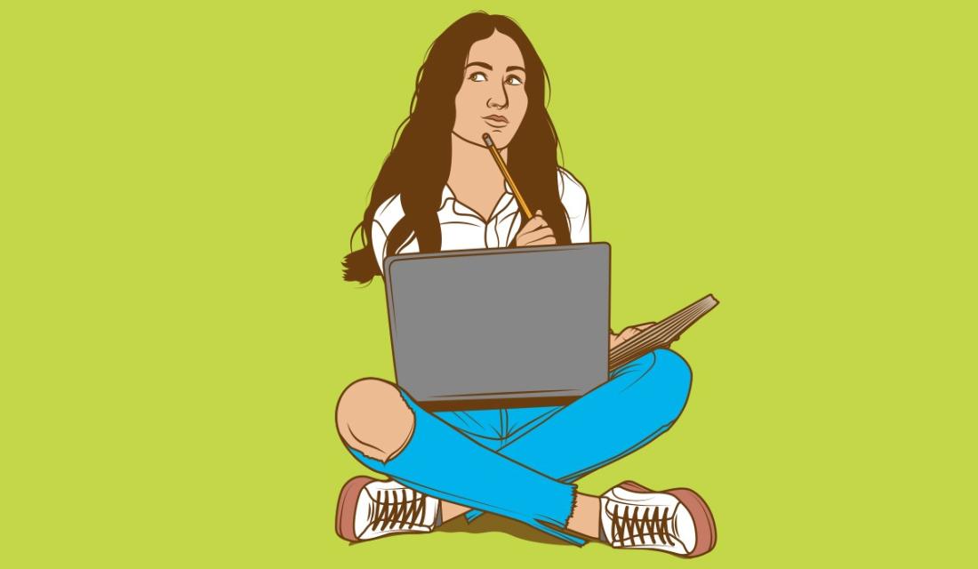 Eine Studentin googelt nach einer Antwort