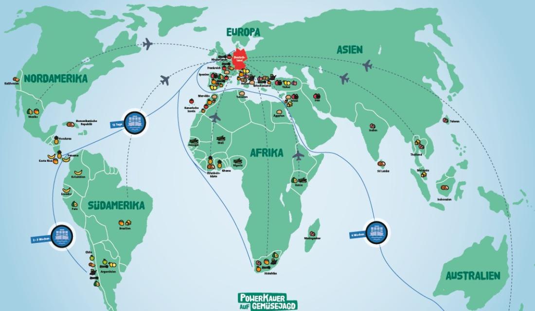 Weltkarte Obst und Gemüse