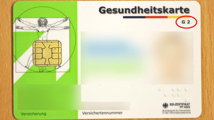 Gesundheitskarte mit G2-Aufdruck oben rechts