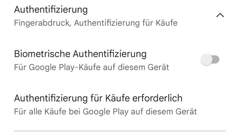 Screenshot Einstellung Google Play Store Kauf-Authentifizierung