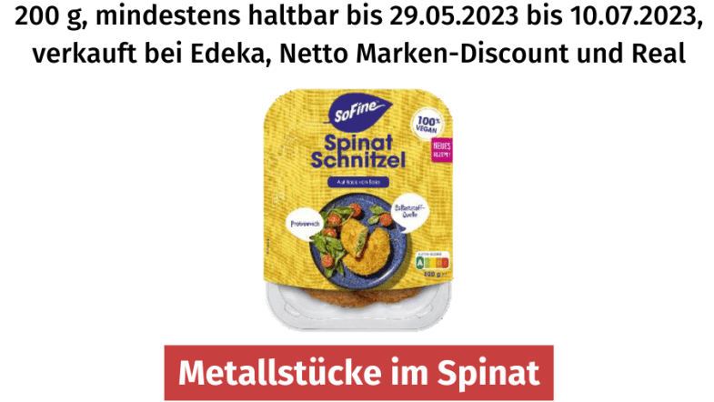 Rückruf SoFine Spinat-Schnitzel