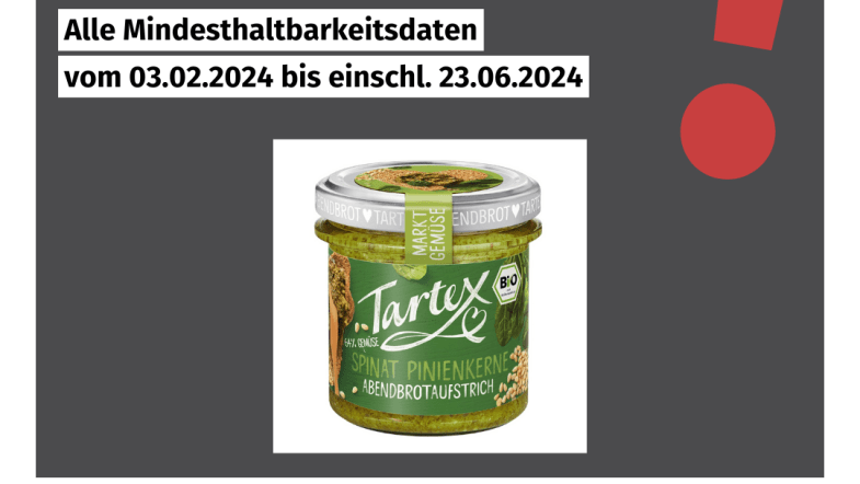 Rückruf Tartex Spinat Pinienkerne Brotaufstrich