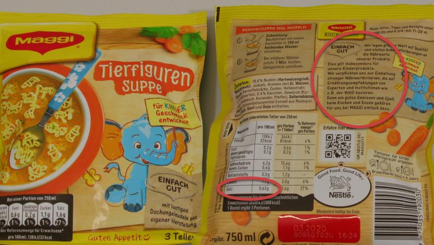 Marktcheck Kinder-Convenience-Food VZ Brandenburg Maggi Tierfigurensuppe Werbung und Salzgehalt 2020