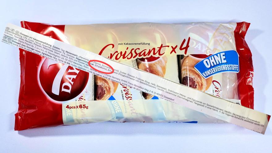 Croissants Produktauswahl zu Alkohol in Lebensmitteln Kuchen Desserts Fertigsuppen Saucen (c) Verbraucherzentrale Brandenburg