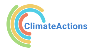 Verschiedenfarbige Halbkreise und Schriftzug "ClimateActions" als Logo der gleichnamigen App